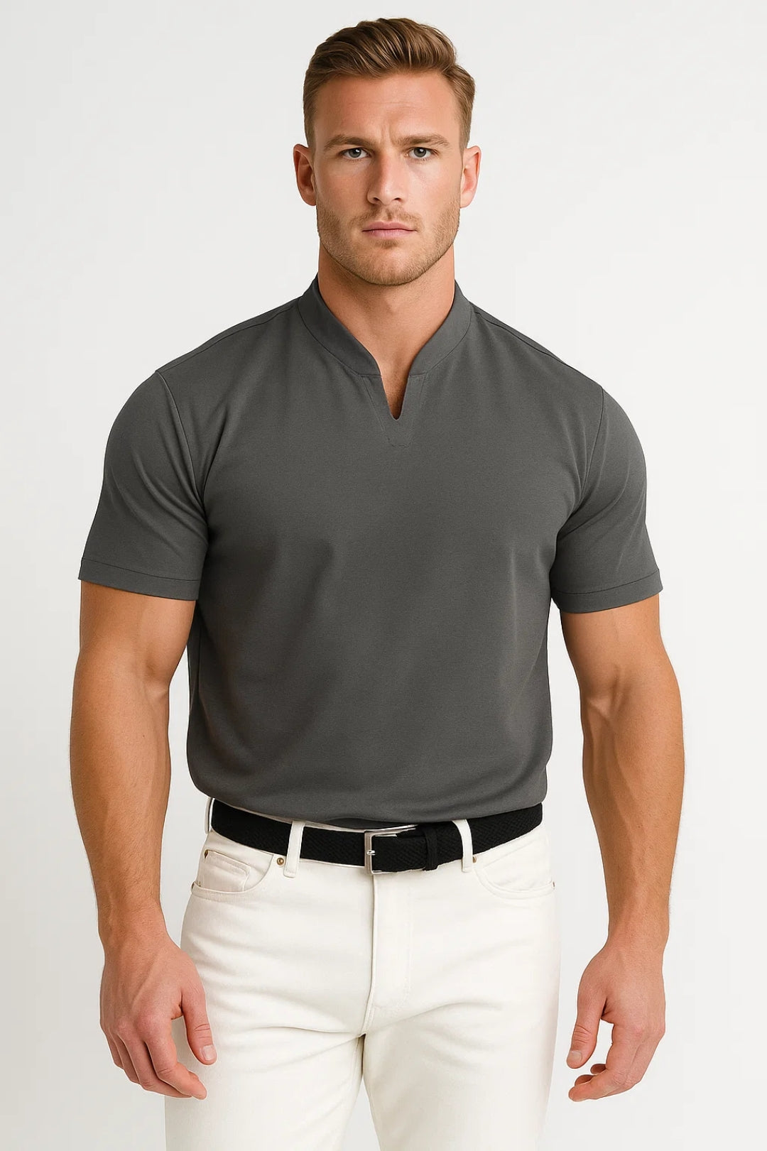 Camicia da uomo | Maniche corte | Collo a V | Per tutte le stagioni | Vestibilità comoda | Adatta all'uso quotidiano