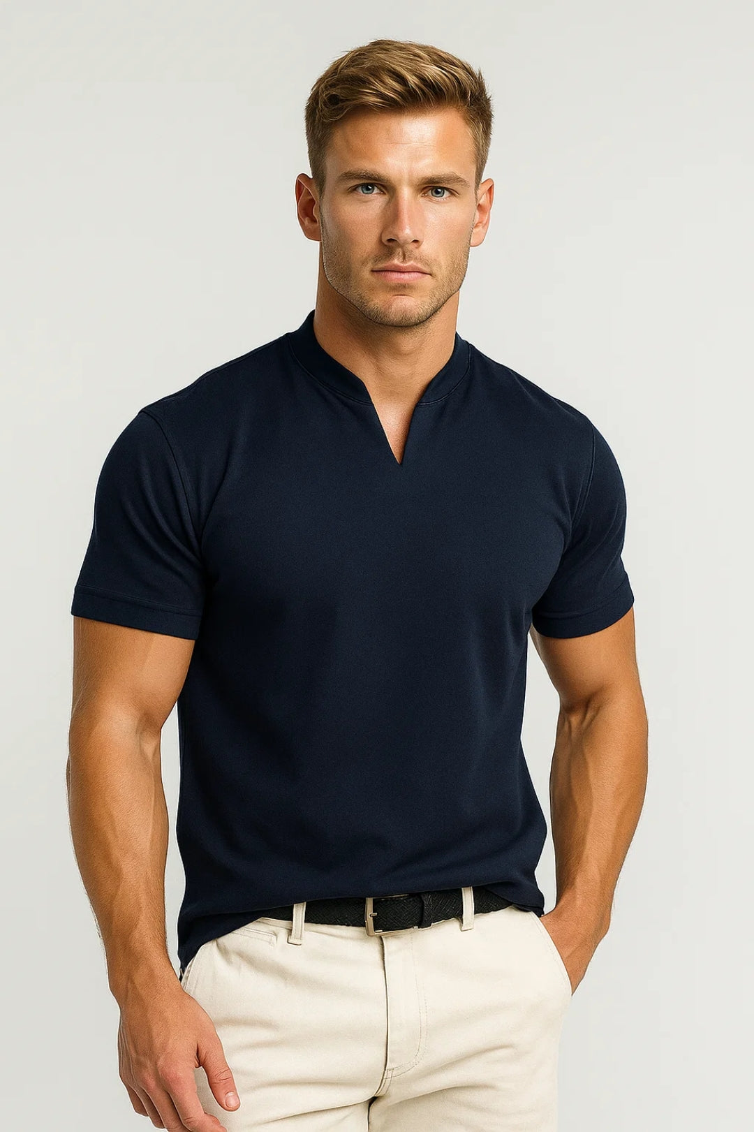 Camicia da uomo | Maniche corte | Collo a V | Per tutte le stagioni | Vestibilità comoda | Adatta all'uso quotidiano