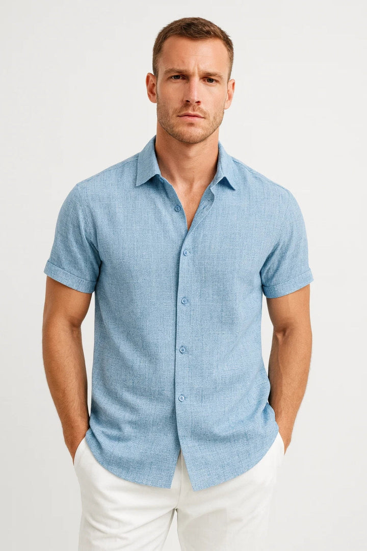 Gabriele | Camicia Uomo in Lino Celeste-Le Philippe Moda Uomo