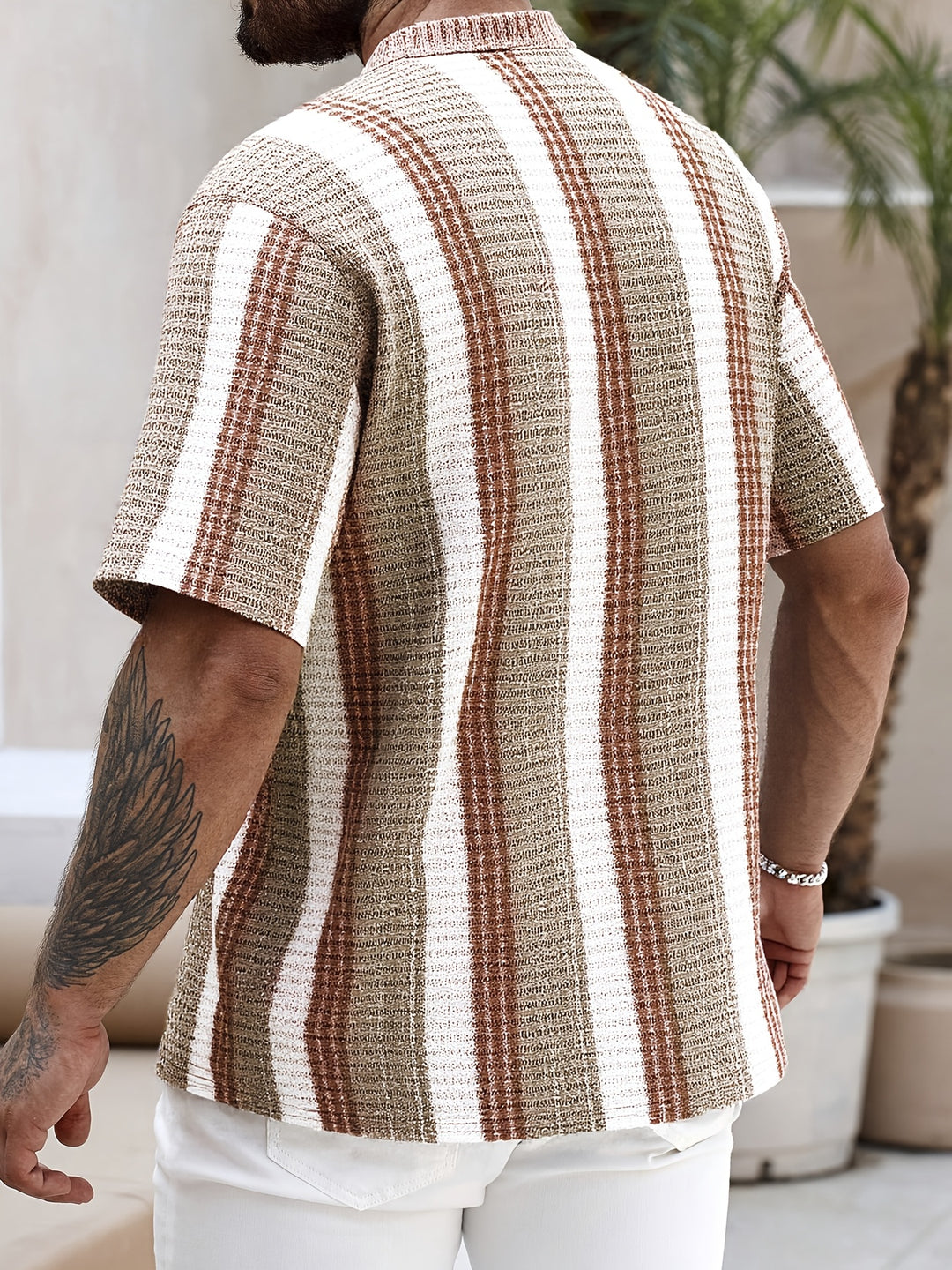 Camicia da Uomo | A Righe & Leggera | Manica Corto & Collo Ribattuto
