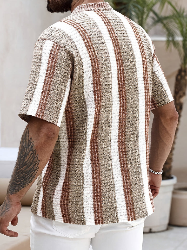 Camicia da Uomo | A Righe & Leggera | Manica Corto & Collo Ribattuto