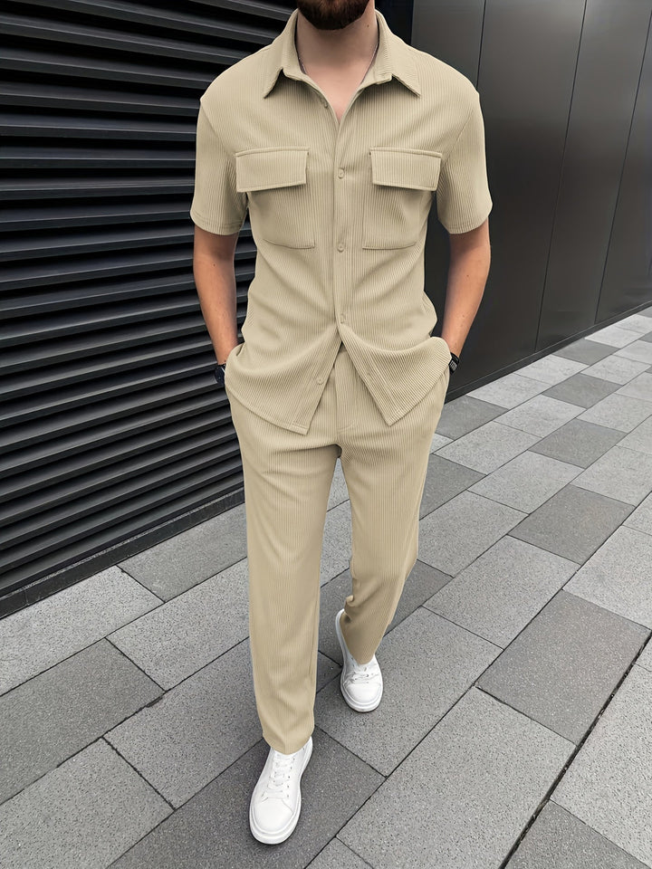 Set in Corduroy | Raffinato & Trendy | Camicia con Bottoni & Pantaloni Sottile | Uomini