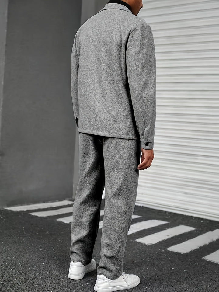 Completo Casual Uomo 2 Pezzi | Camicia Button-Up e Pantaloni | Vestibilità Ampia | Poliestere