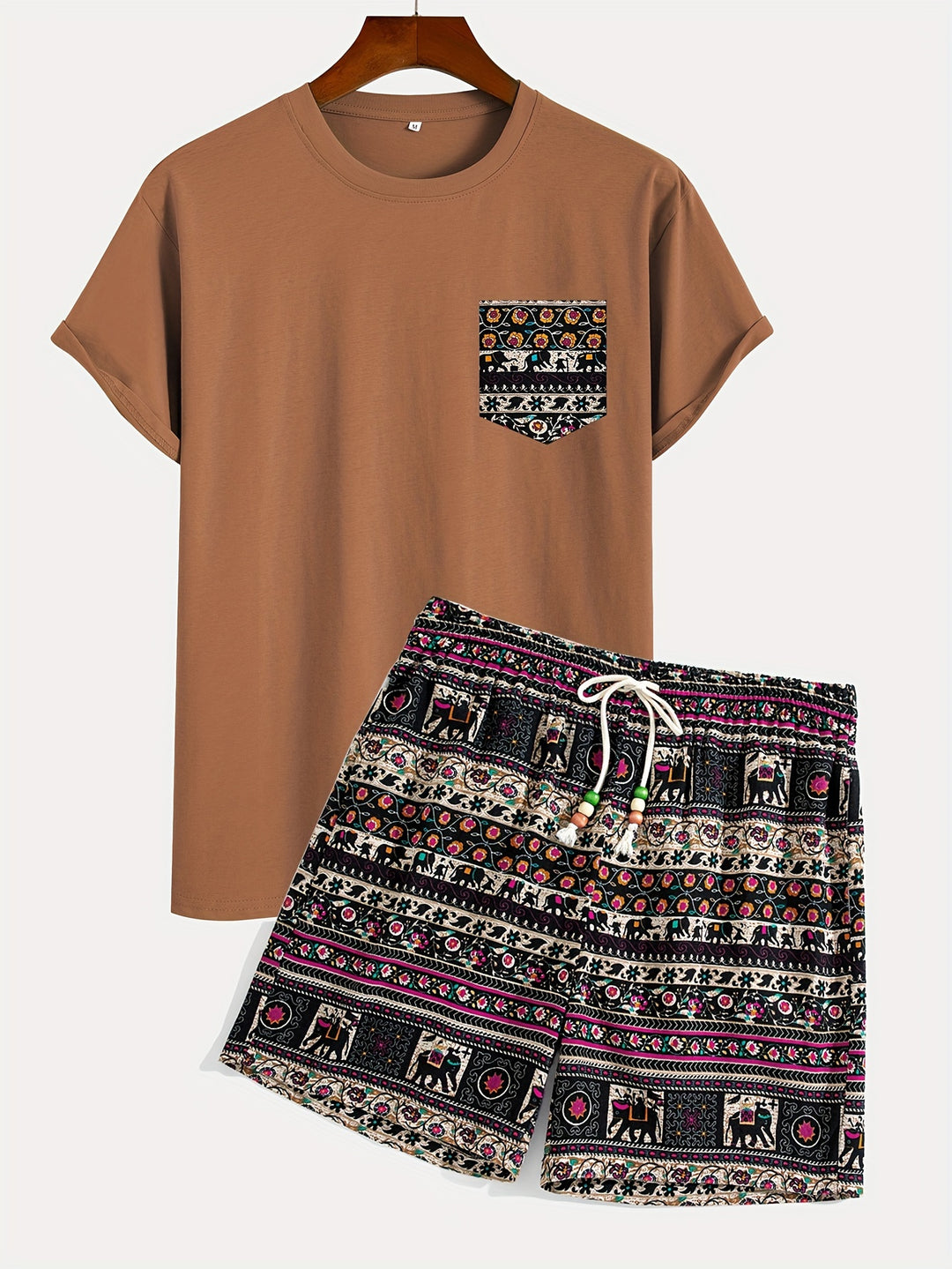 Set Boho da Uomo | Vivace & Stile | T-Shirt con Stampa Tribale & Pantaloni Corti | Cotone