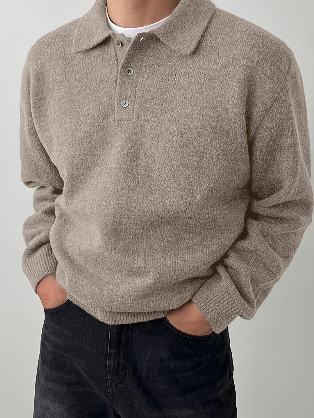 Maglione Polo da Uomo | Pullover a Maniche Lunghe con Bottoni | Tessuto Elasticizzato | Poliestere