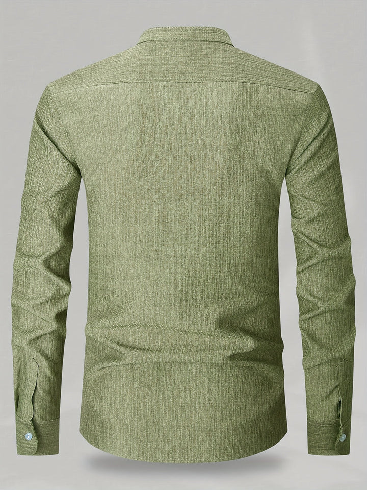 Camicia da Uomo | Maniche Lunghe con Taschino | Girocollo & Tinta Unita | Poliestere