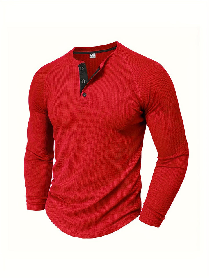 Camicia Henley Uomo | Design Unito | Collo Rotondo & Mezza Chiusura | Maniche Lunghe