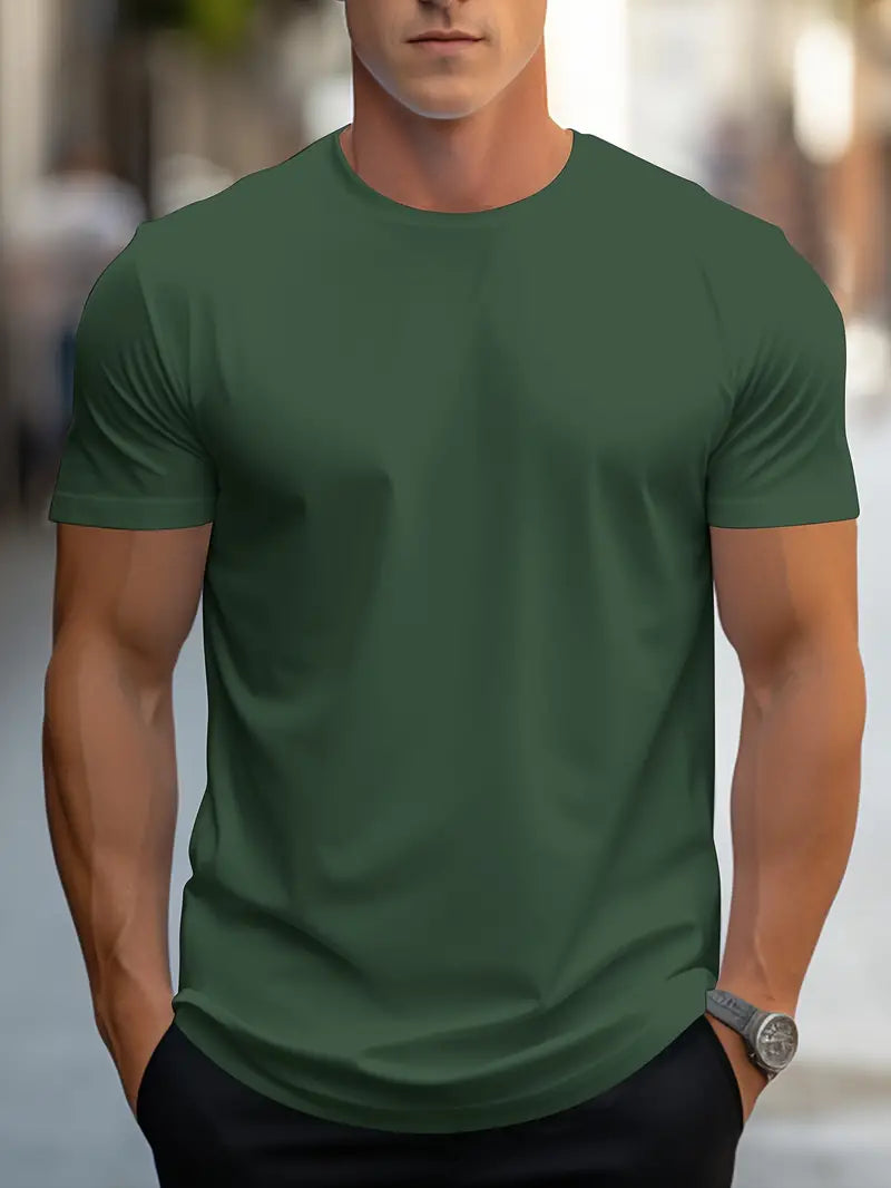 T-Shirt da Uomo | Tinta Unita con Girocollo | Stile Streetwear Ampio | Poliestere