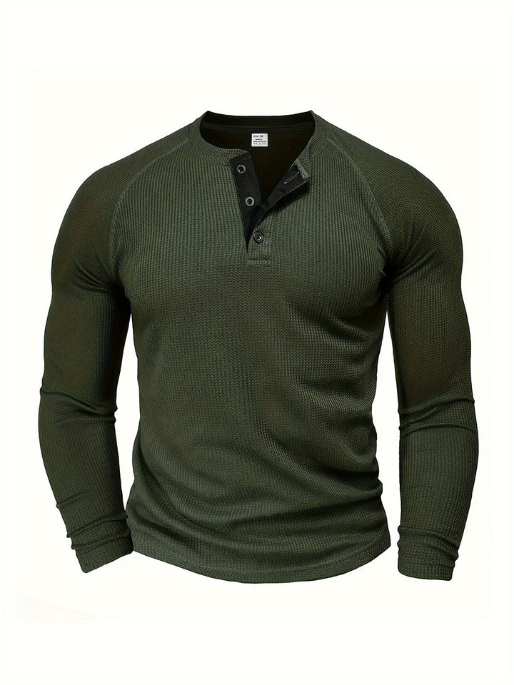 Camicia Henley Uomo | Design Unito | Collo Rotondo & Mezza Chiusura | Maniche Lunghe