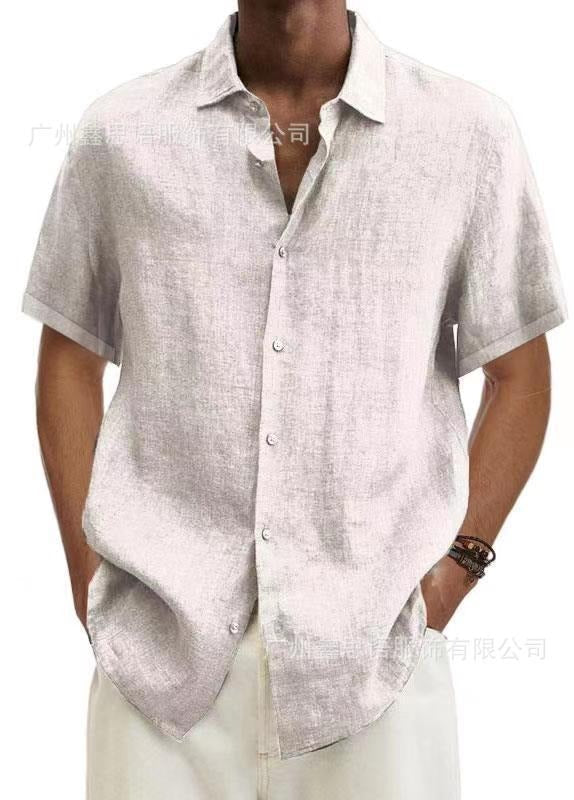 Camicia da Uomo in Lino | Traspirante e Casual | Maniche Corte con Motivo a Strisce