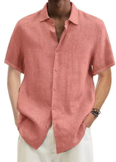 Camicia da Uomo in Lino | Traspirante e Casual | Maniche Corte con Motivo a Strisce