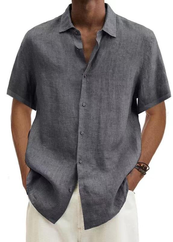 Camicia da Uomo in Lino | Traspirante e Casual | Maniche Corte con Motivo a Strisce
