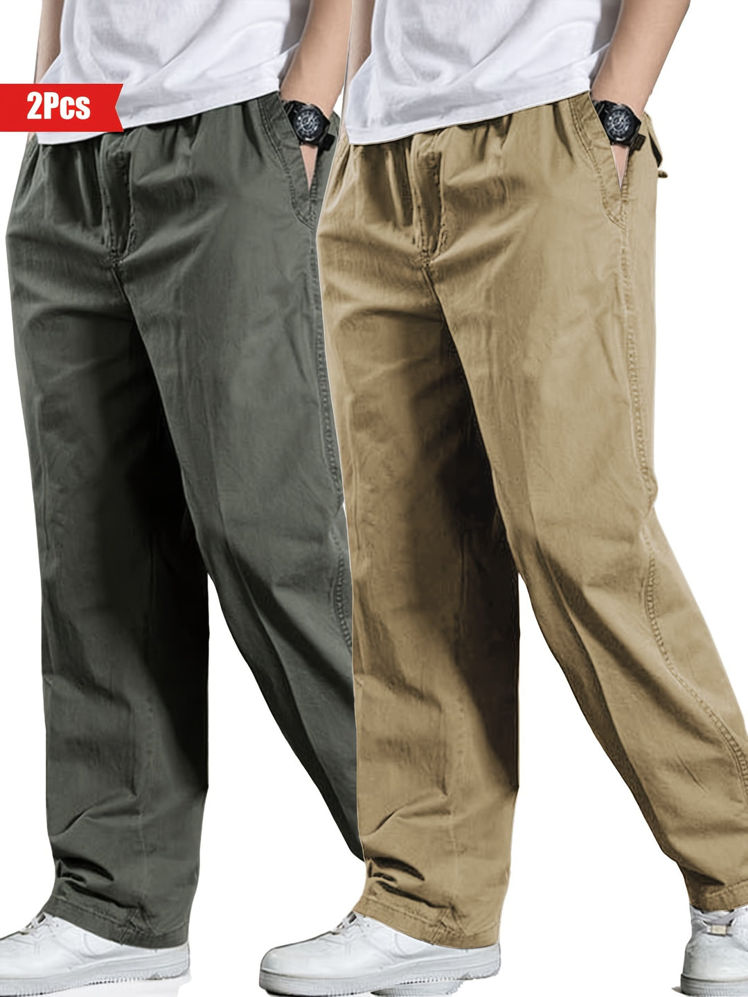 Set di 2 Pantaloni da Uomo | 100% Cotone & Vestibilità Ampia | Abbigliamento Outdoor & Casual