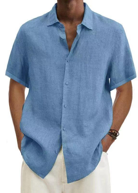 Camicia da Uomo in Lino | Traspirante e Casual | Maniche Corte con Motivo a Strisce