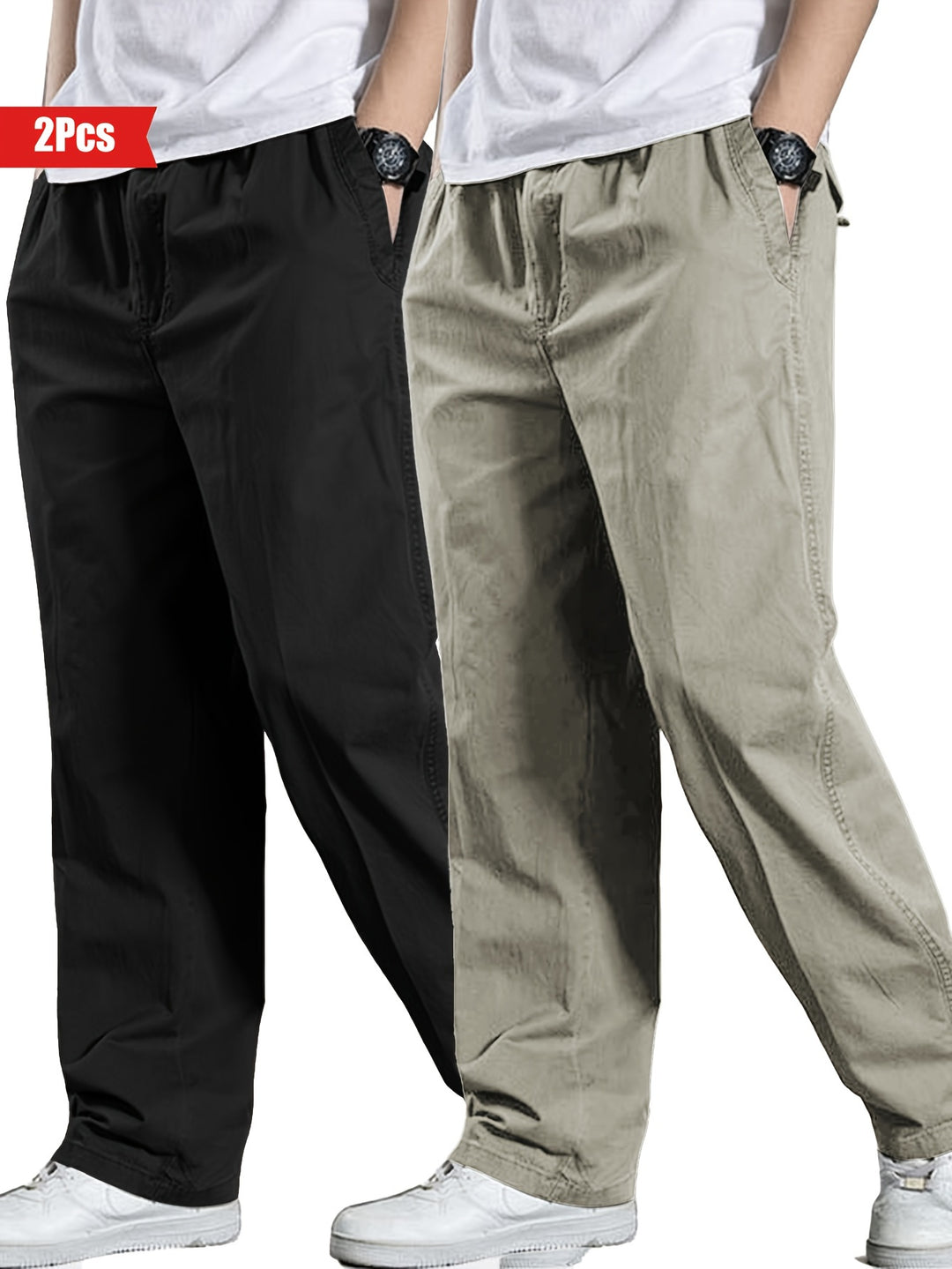 Set di 2 Pantaloni da Uomo | 100% Cotone & Vestibilità Ampia | Abbigliamento Outdoor & Casual