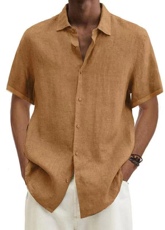 Camicia da Uomo in Lino | Traspirante e Casual | Maniche Corte con Motivo a Strisce