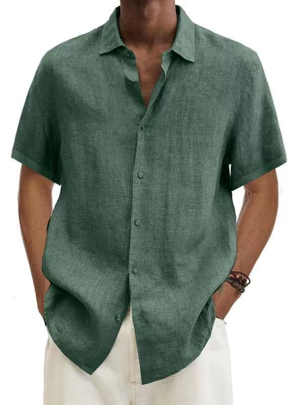 Camicia da Uomo in Lino | Traspirante e Casual | Maniche Corte con Motivo a Strisce
