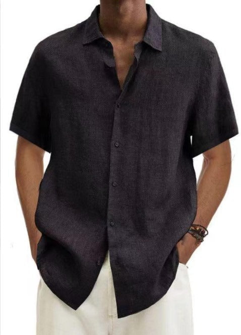Camicia da Uomo in Lino | Traspirante e Casual | Maniche Corte con Motivo a Strisce