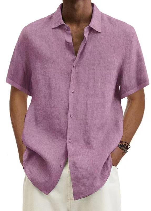 Camicia da Uomo in Lino | Traspirante e Casual | Maniche Corte con Motivo a Strisce