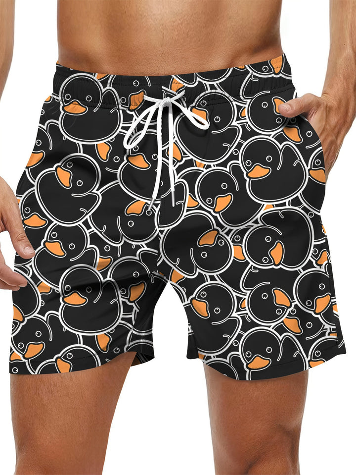 Pantaloni Corti Uomo | Stampa Digitale Anatra Cartoon | Casual & Creativo | Con Coulisse e Tasche