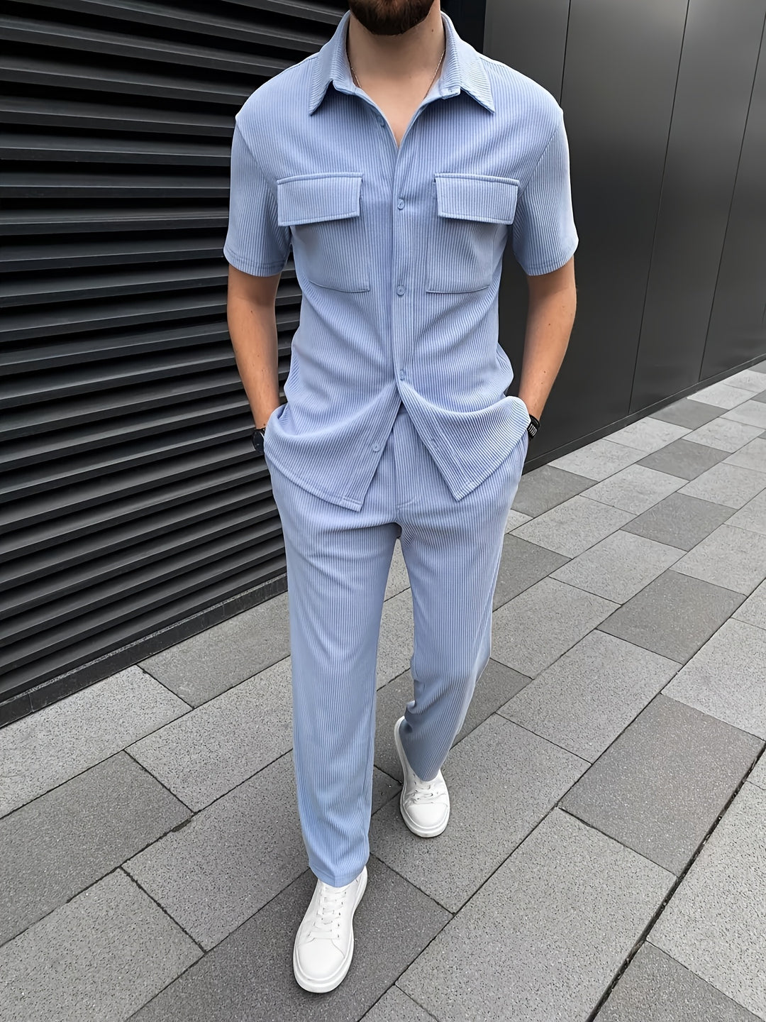 Set in Corduroy | Raffinato & Trendy | Camicia con Bottoni & Pantaloni Sottile | Uomini