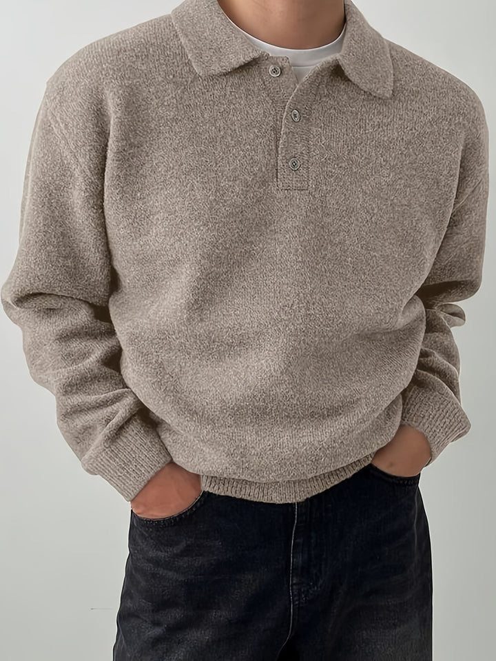 Maglione Polo da Uomo | Pullover a Maniche Lunghe con Bottoni | Tessuto Elasticizzato | Poliestere
