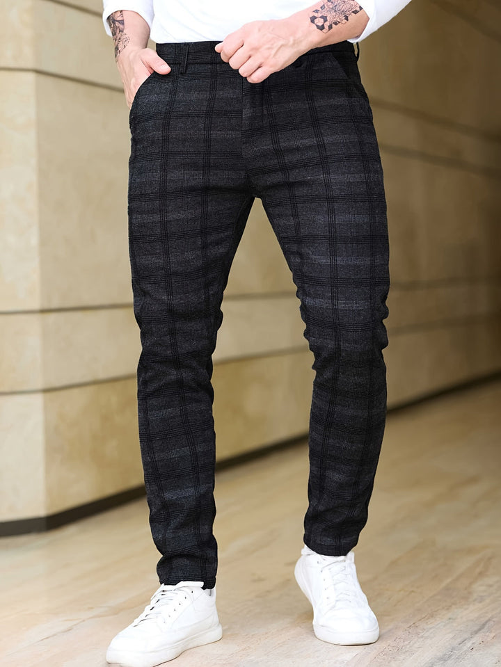 Pantaloni da Uomo | Slim-Fit a Quadri | Stretch & Tasche con Zip | Trendy & Casual