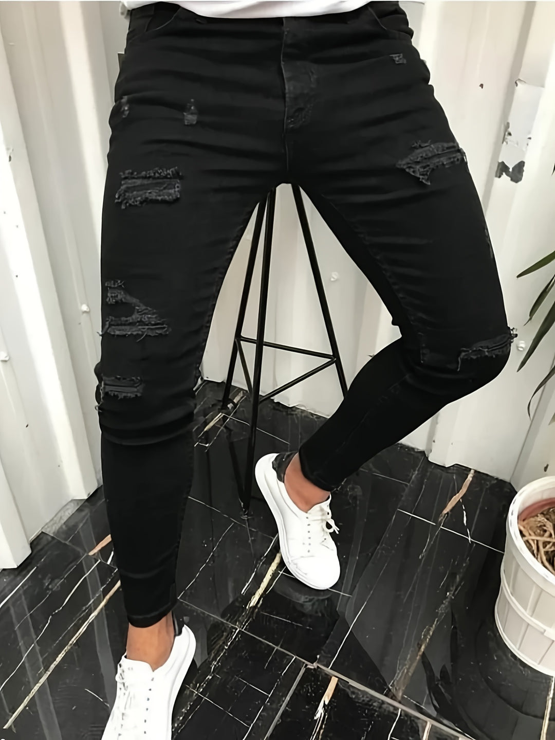 Jeans Uomo | Denim Elasticizzato | Dettagli Trendy e Strappati | Tutte le Stagioni