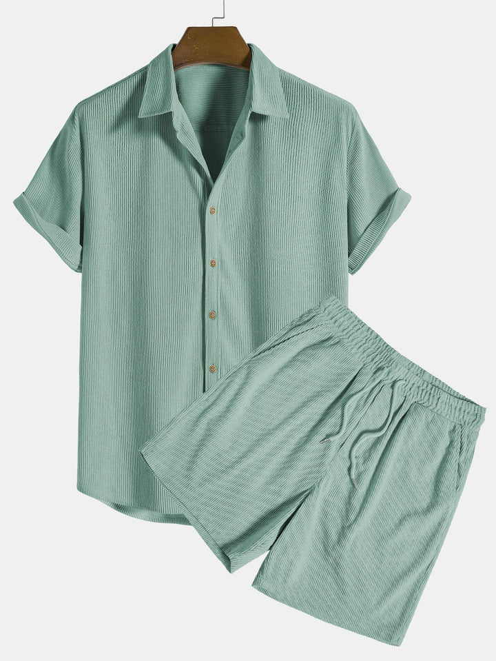 Completo Estivo Uomo | Camicia a Maniche Corte & Pantaloni Corti | Traspirante & Leggero | Poliestere