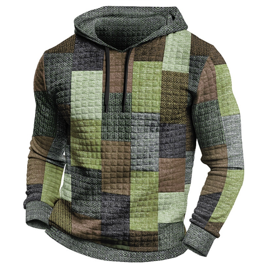 Felpa con Cappuccio da Uomo | Motivo a Quadri 3D | Streetstyle & Casual | Poliestere