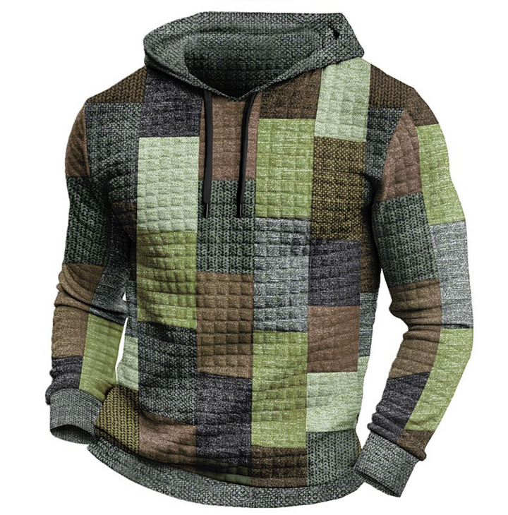 Felpa con Cappuccio da Uomo | Motivo a Quadri 3D | Streetstyle & Casual | Poliestere