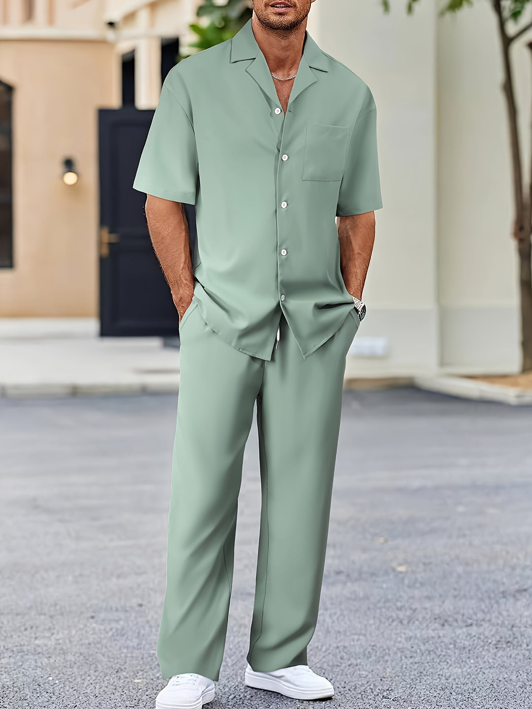 Set da Uomo | Raffinato & Rilassato | Camicia a Maniche Corte & Pantaloni Dritti