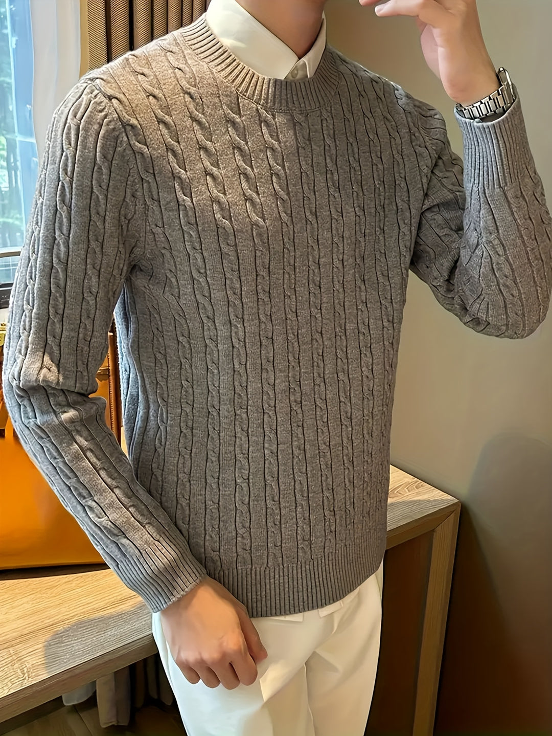 Maglione Uomo a Treccia | Girocollo | Maniche Lunghe | Viscosa