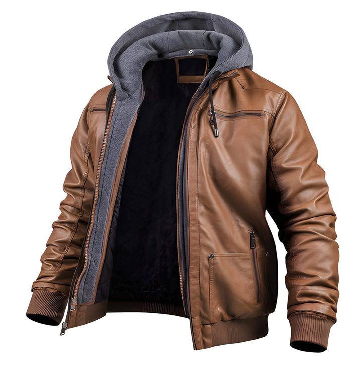 Giacca da Moto Uomo | Ecopelle con Cappuccio | Slim Fit Antivento | Fodera in Pile per l’Inverno