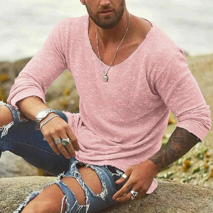 Maglia Uomo | Cotone Leggero | Manica Lunga con Scollo a V | Stile Casual Estivo