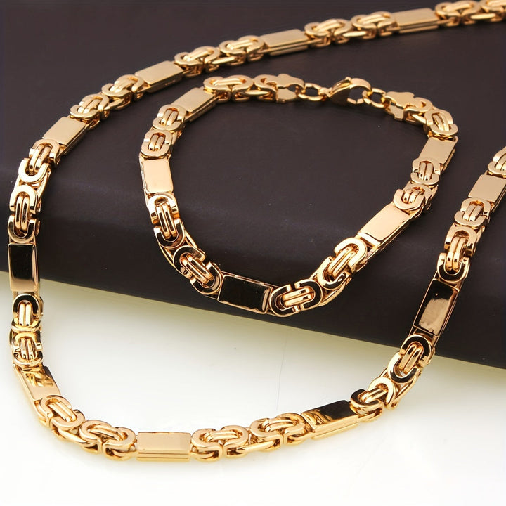 Set Collana e Bracciale da Uomo | Acciaio Inossidabile | Maglie Piatte & Design Elegante