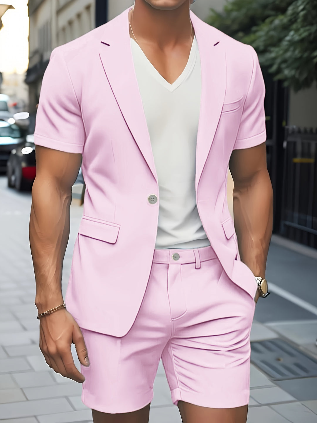 Completo Estivo da Uomo | Giacca 3/4 & Shorts | Casual & Leggero | Poliestere