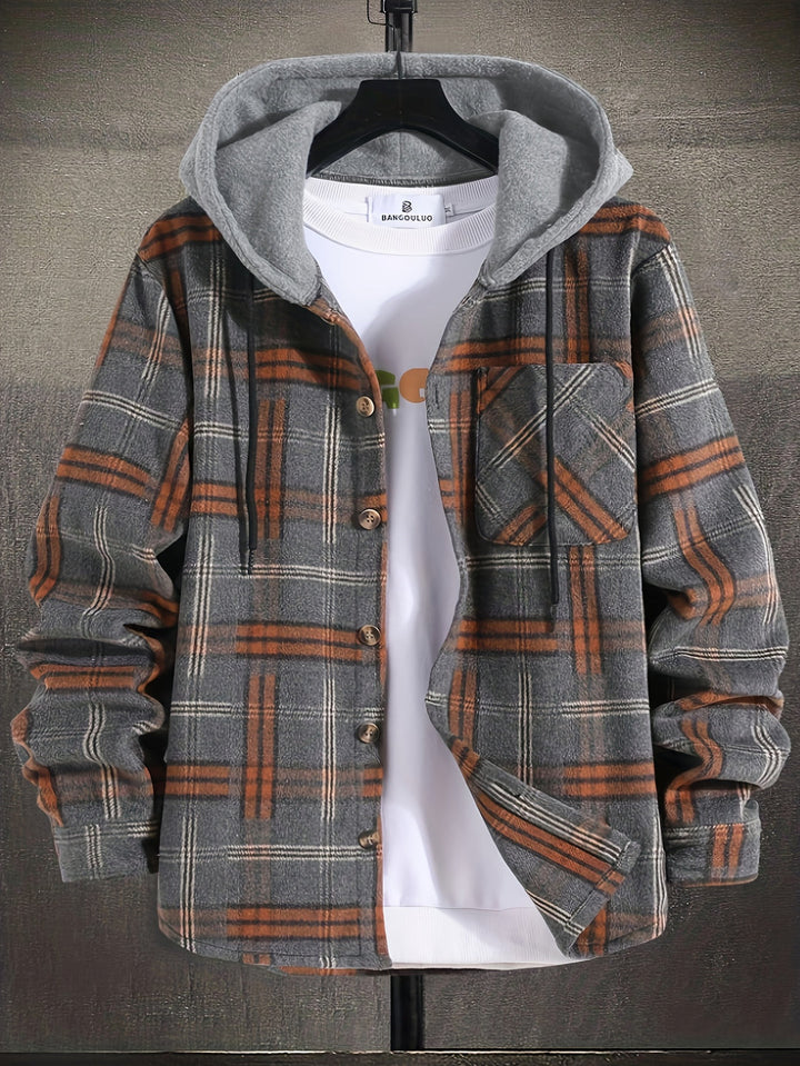 Giacca da Uomo | Motivo a Quadri | Con Cappuccio & Chiusura con Bottoni | Casual