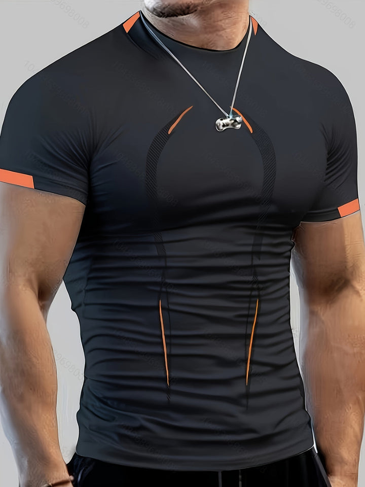 Maglietta Sportiva Uomo | Blocchi di Colore & Slim Fit | T-shirt Asciugatura Rapida con Collo Rotondo