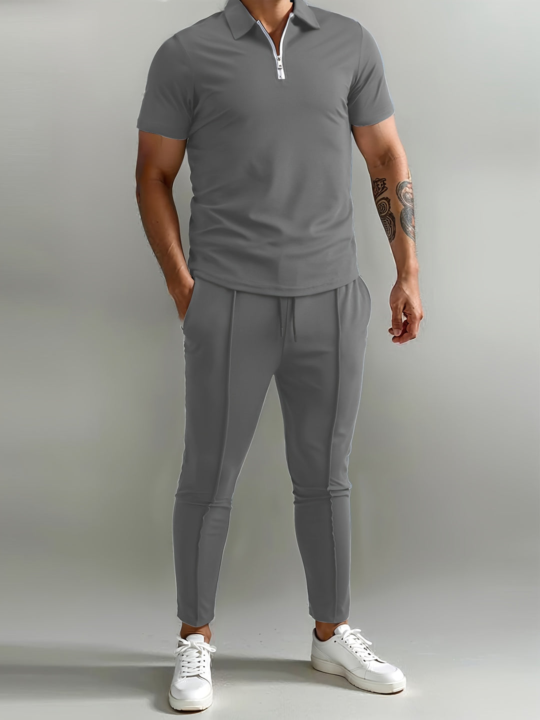 Set da Uomo | Camicia Slim-Fit & Pantaloni Sportivi | Traspirante & Leggero | Set Estivo in Poliestere