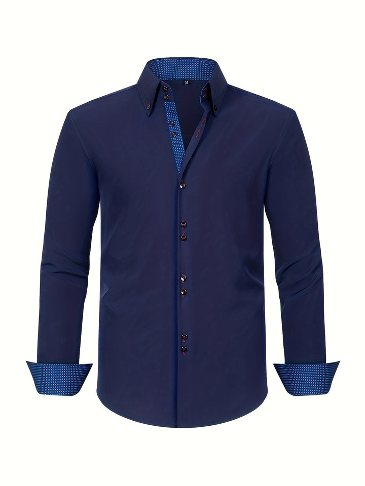 Camicia da Uomo | Doppio Petto & Stretch | Azzurro Chiaro & Polsini a Contrasto