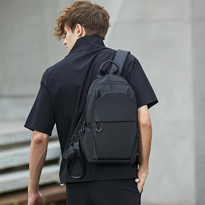 Zaino Mini Heren | Leggero & Durevole | Multi Tasche | Tessuto Oxford Nero