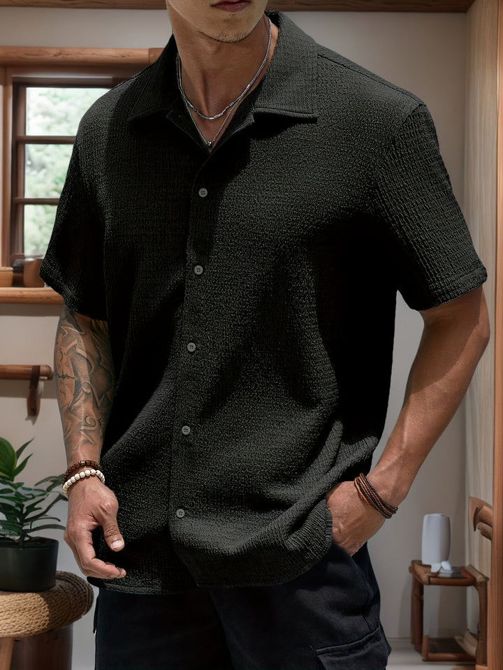 Camicia da uomo a maniche corte | Bottoni & Taschino | Traspirante & Casual | Poliestere