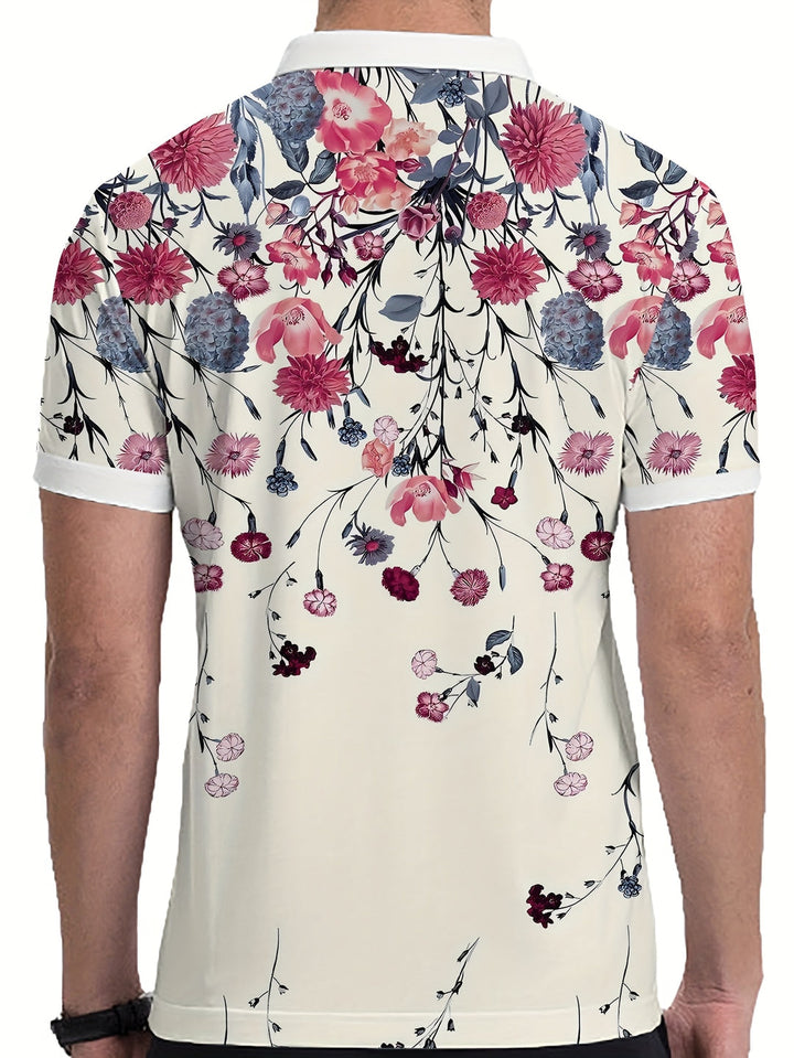 Maglietta Uomo | Stampa Floreale & Casual | Traspirante & Estiva | Bianco con Rosa & Viola