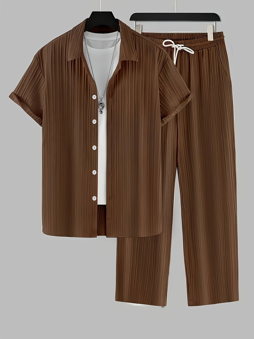 Set da Uomo a Due Pezzi | Camicia a Righe & Pantaloni con Coulisse | Casual & Confortevole