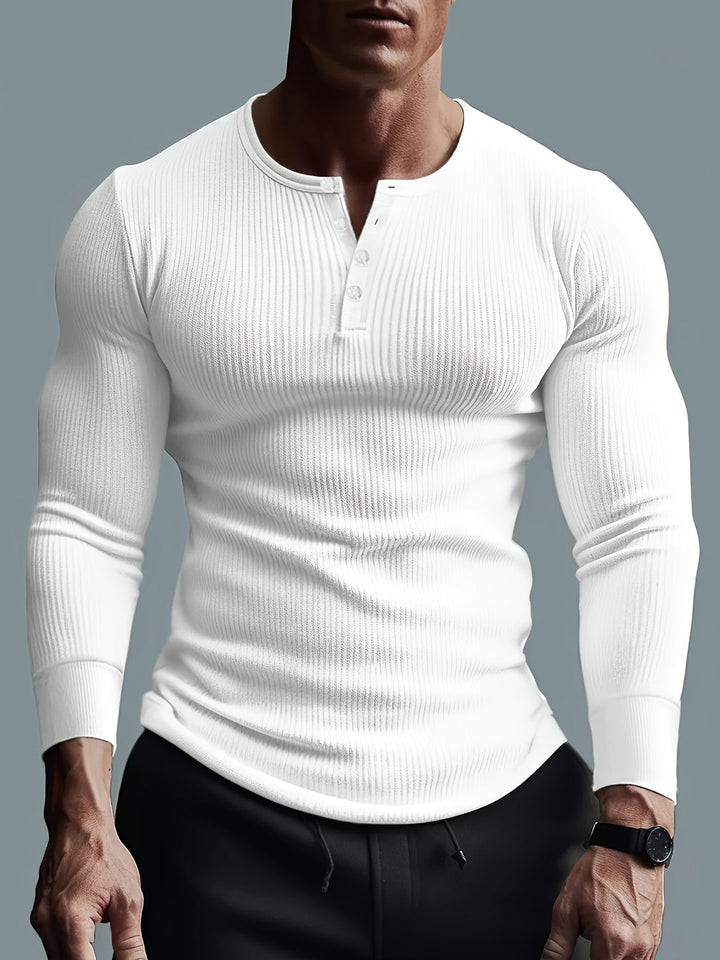 Camicia Henley da Uomo | Tessuto a Costine & Stretch | Slim Fit | Sport & Casual