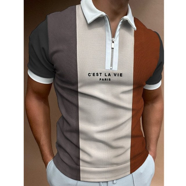 Polo Uomo | Design con Zip Retro | Motivo Unico & Casual Moderno | Stile Estivo in Poliestere