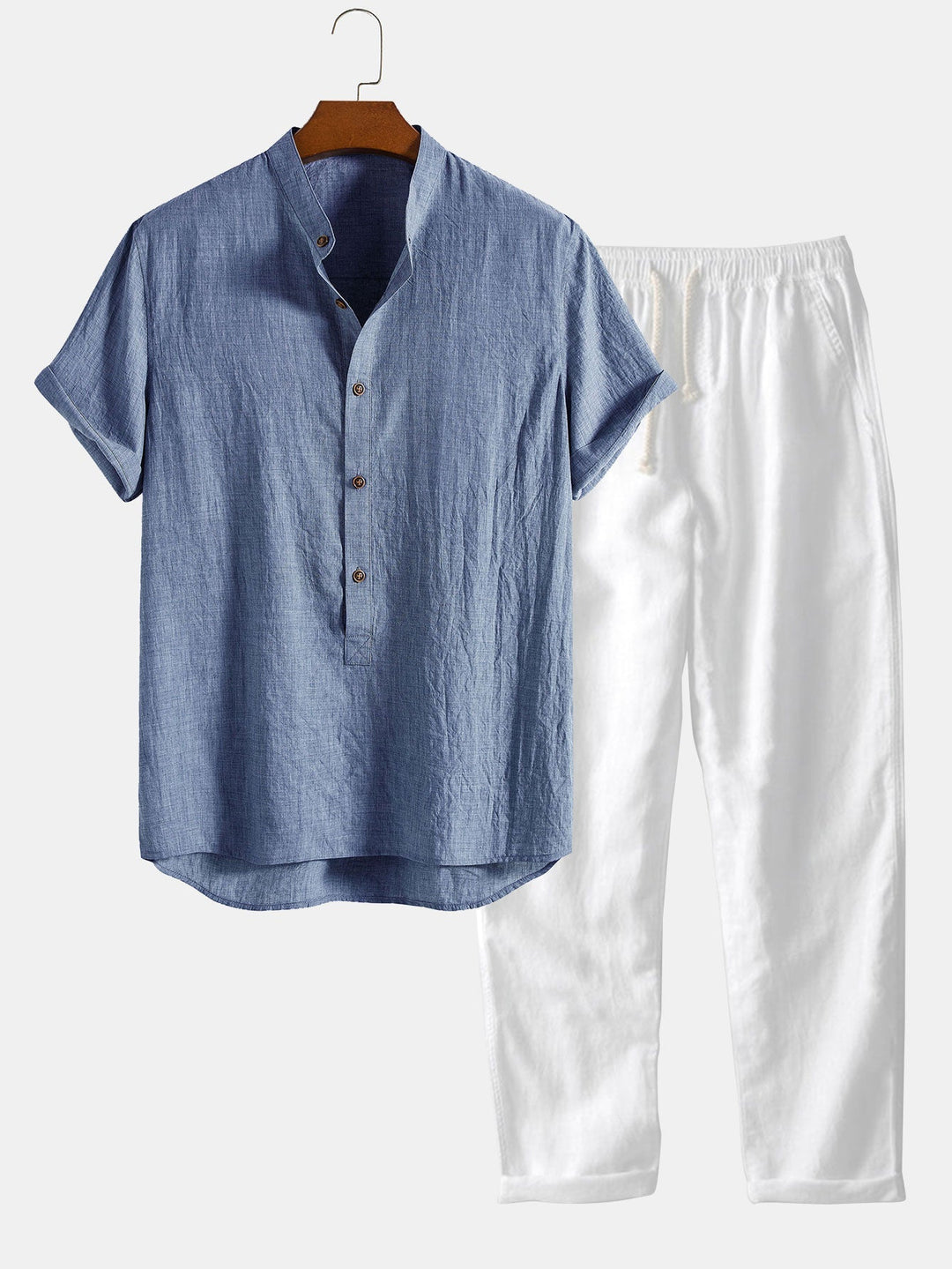 Set Uomo | Maglietta a Manica Corta & Pantaloni | Traspirante & Casual | Mix di Lino & Cotone