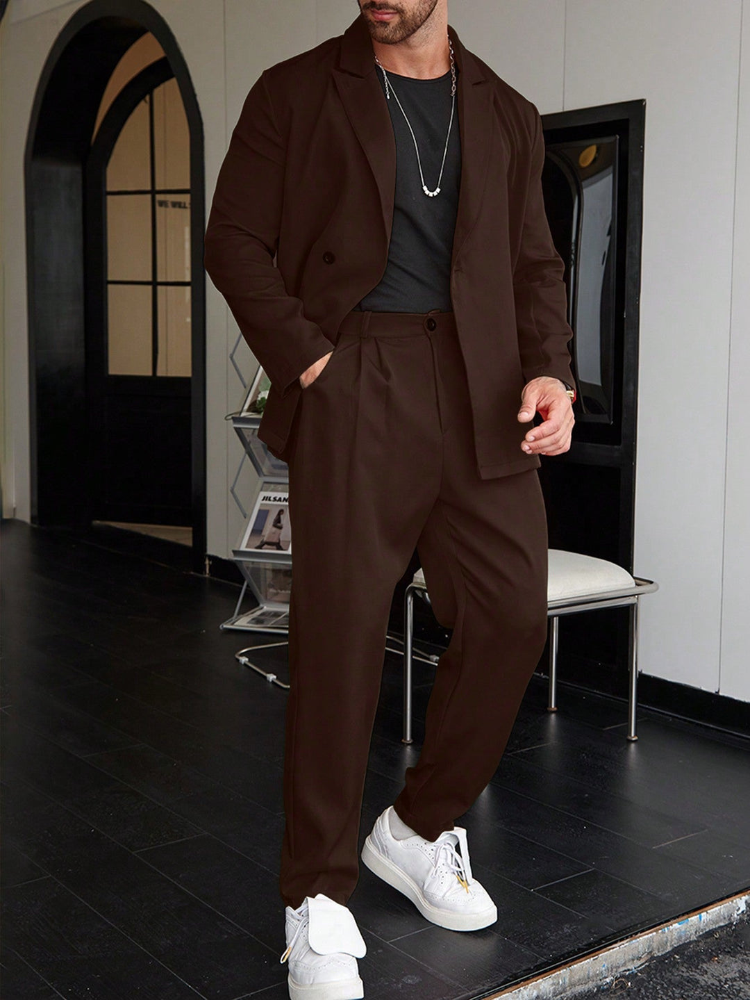 Completo Uomo | Slim Fit 2 Pezzi | Monopetto & Revers a Punta | Blazer Su Misura & Pantaloni