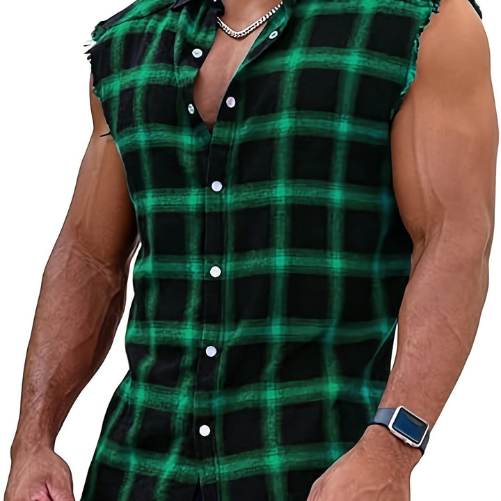 Camicia senza maniche | Camicia a quadri in flanella | Stile casual da strada e da spiaggia